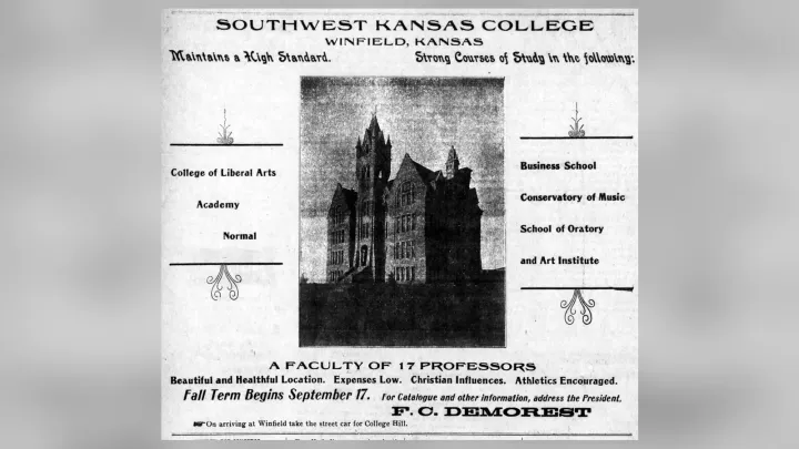 1901 Southwestern Kansas College advertisement