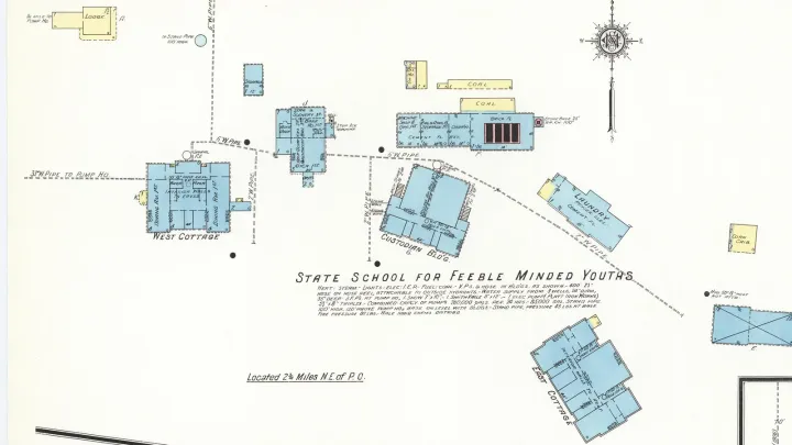 1912 Sanborn map of the state school campus in Winfield, later Winfield State Hospital
